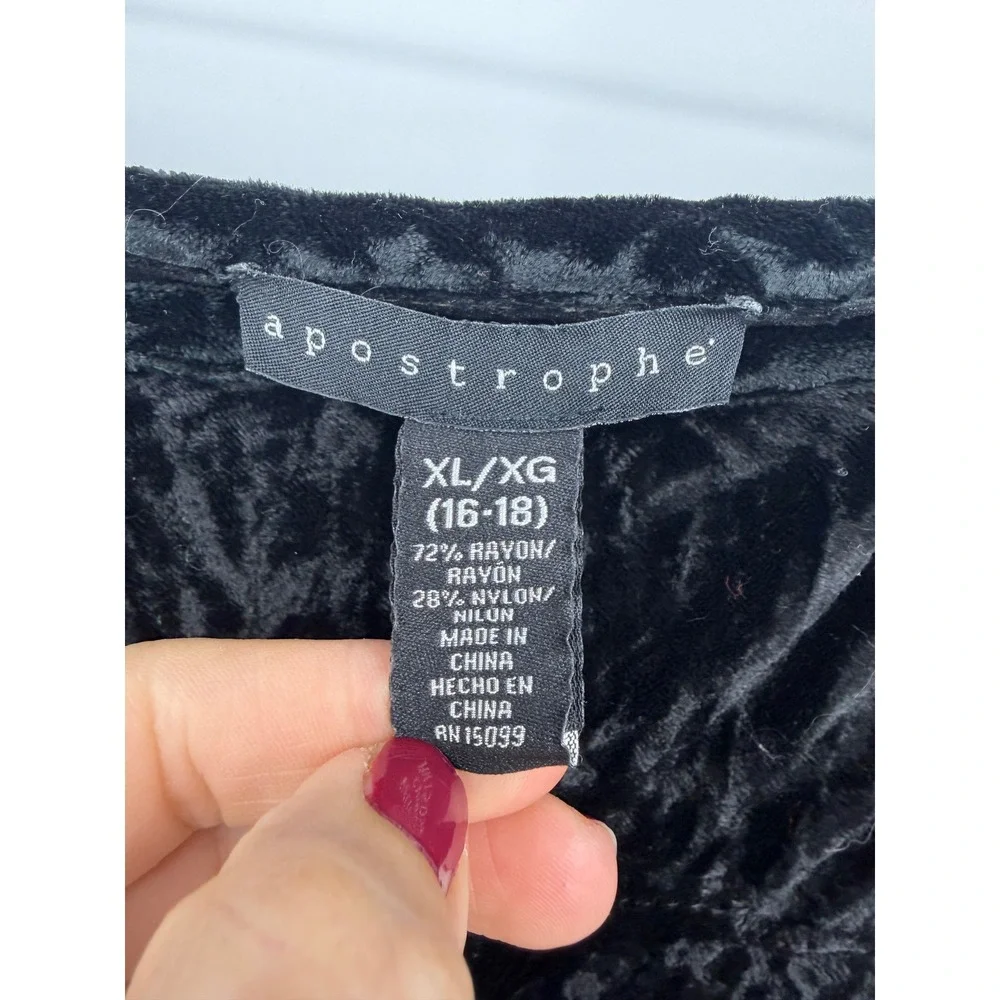 Apostrophe Crushed Velvet Tiered Skirt Womens‎ XL Black Midi Boho Whimsigoth